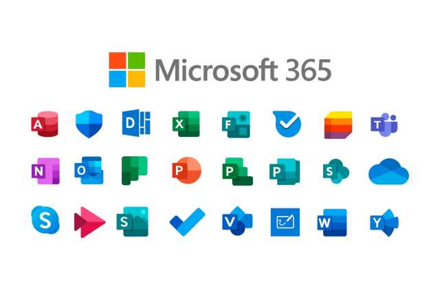 Kiev, Ukraine - September 29, 2022: Icons collection of Microsoft products - Microsoft 365, on white background, vector illustration